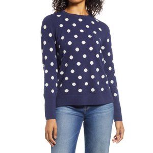 NEW HALOGEN Navy Polka Dot 100% Cashmere Sweater S